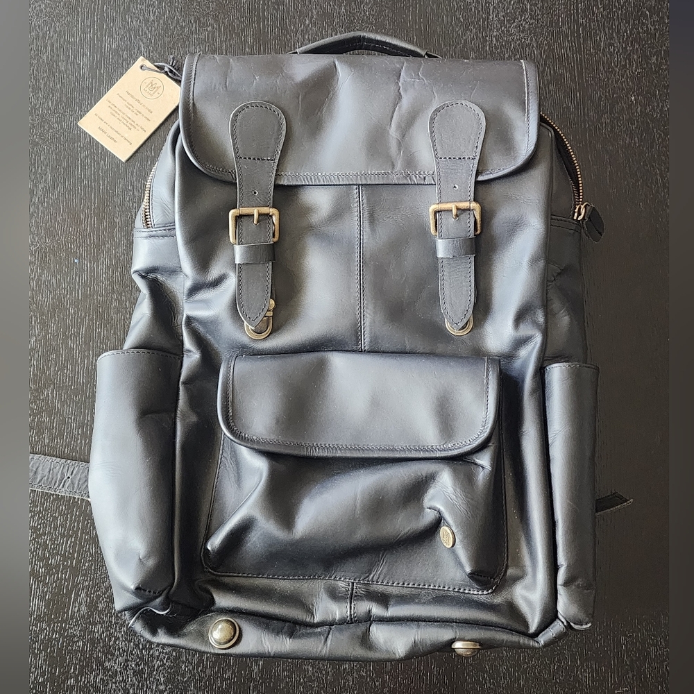 Black Leather Men's Backpack